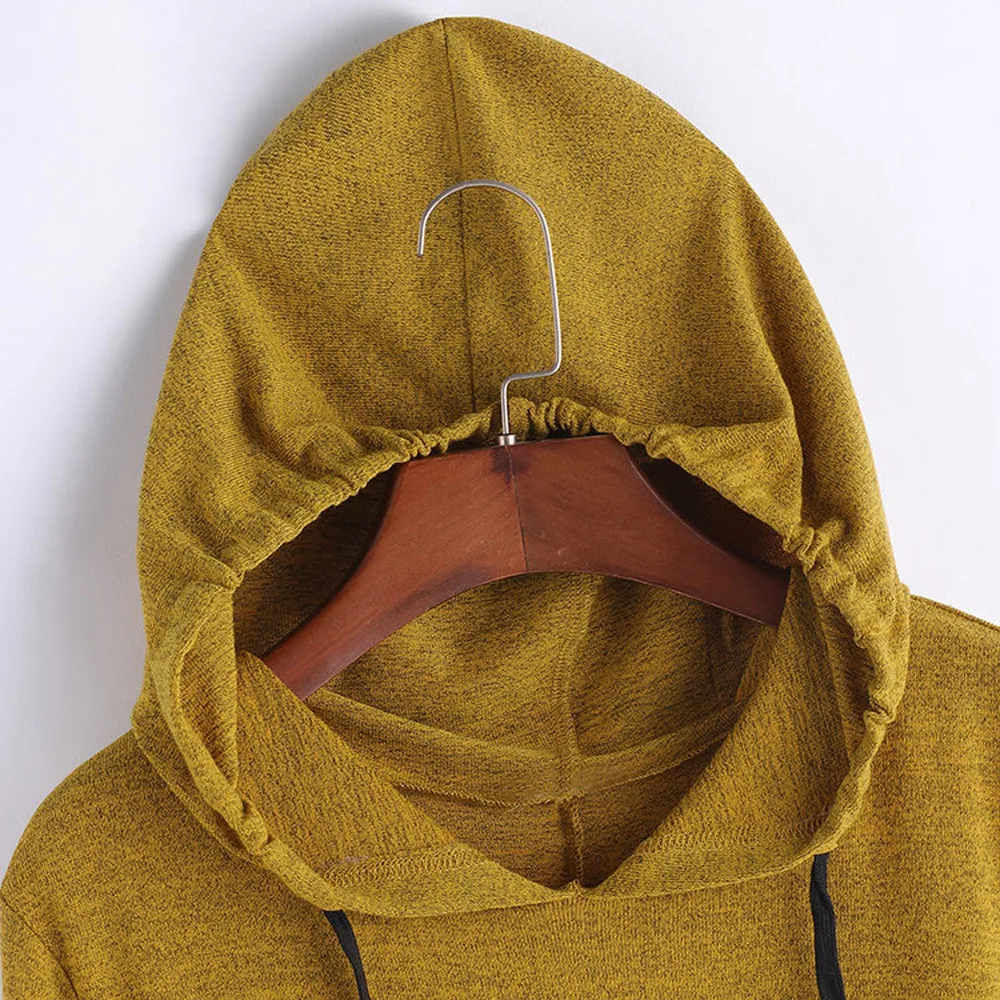 Женская Повседневная однотонная блузка с длинным рукавом и капюшоном боковыми