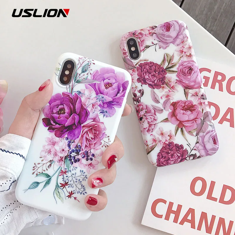 USLION цветок мягкий чехол для телефона для iPhone 11 Pro Max 8 6 7 Plus роза цветочные листья чехол для iPhone X XS Max XR ТПУ силиконовый чехол