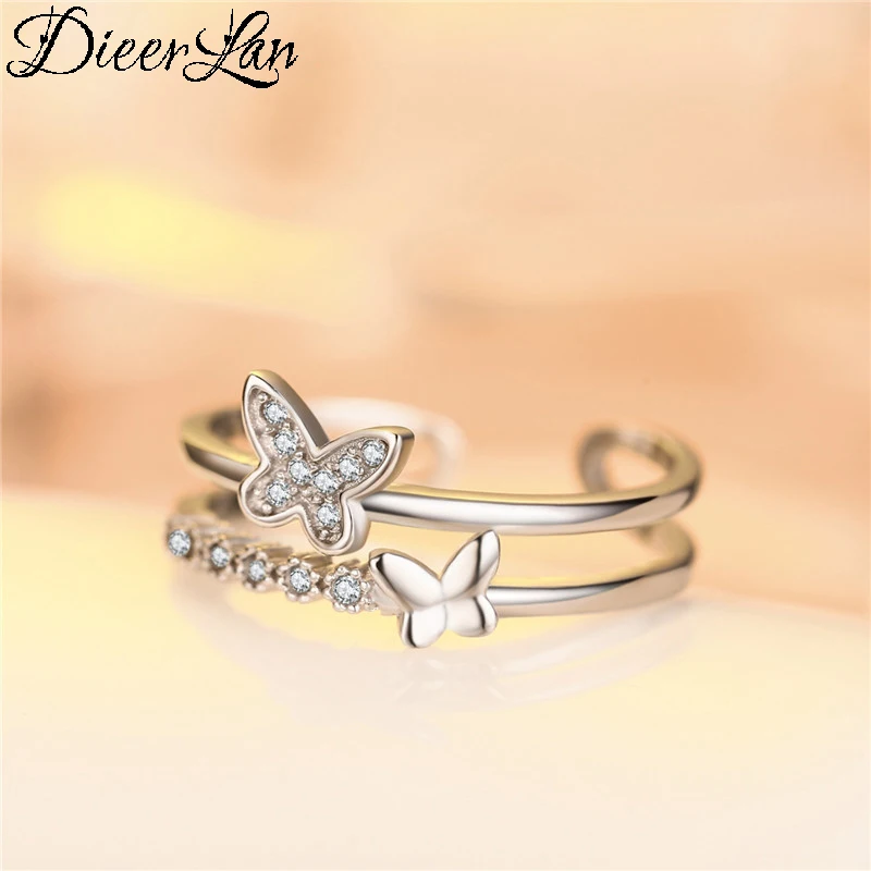 DIEERLAN Bijoux Ретро Кольца с бабочкой 925 пробы серебряные кольца для женщин Дамская мода богемные ювелирные изделия