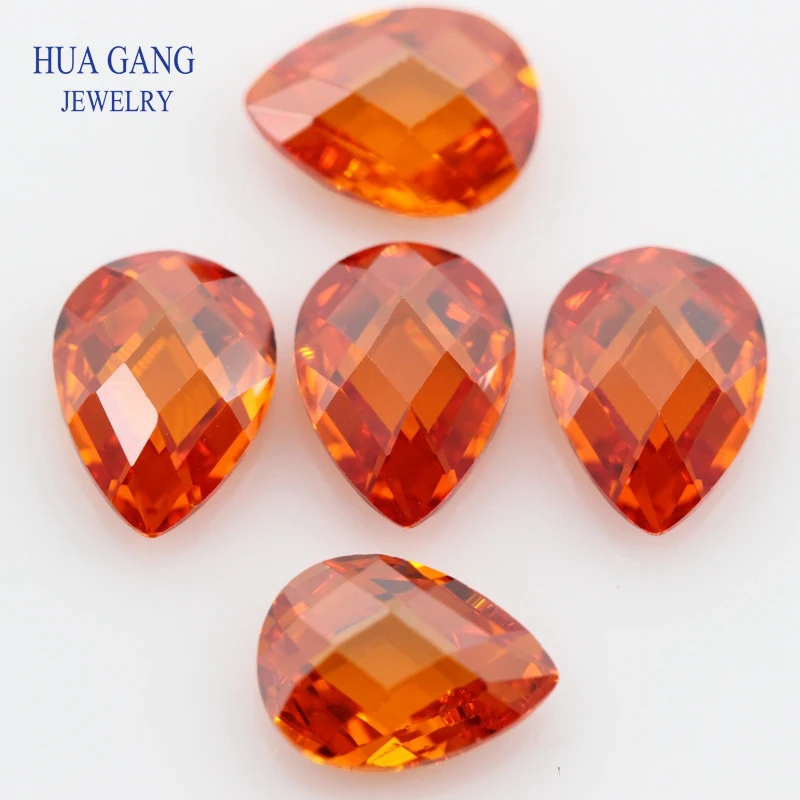 Orange CZ Stone Pear Shape Double CheckerBoard Synthetic Gems Cubic Zirconia For Jewelry 3x5~13x18mm Wholesale Free Shipping | Украшения и