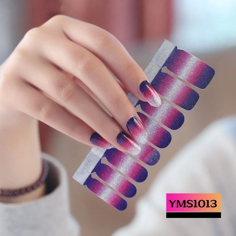 YMS1013 LADY KINDOM флэш сплошной цвет ногтей патч Мода Дизайн ногтей стикер на полную длину полоски лака для ногтей Diy блеск градиент ногтей Фольга стикер - Цвет: YMS1013