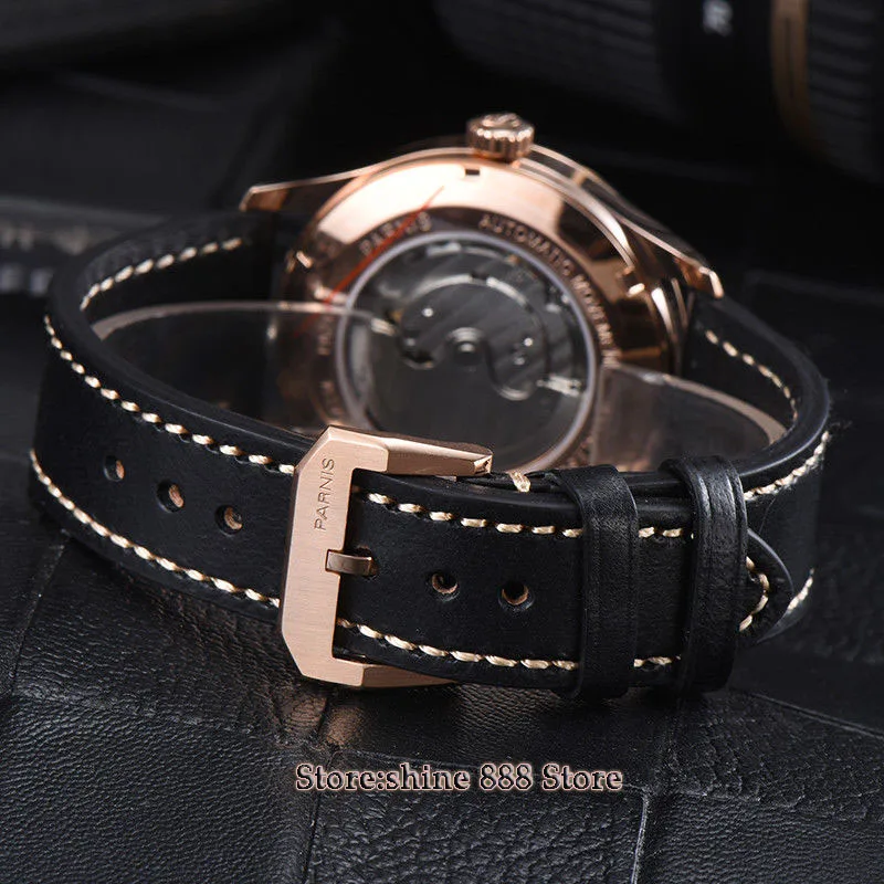 Новое поступление 42 мм parnis rose dial golden case date window ST1731 автоматические мужские часы |