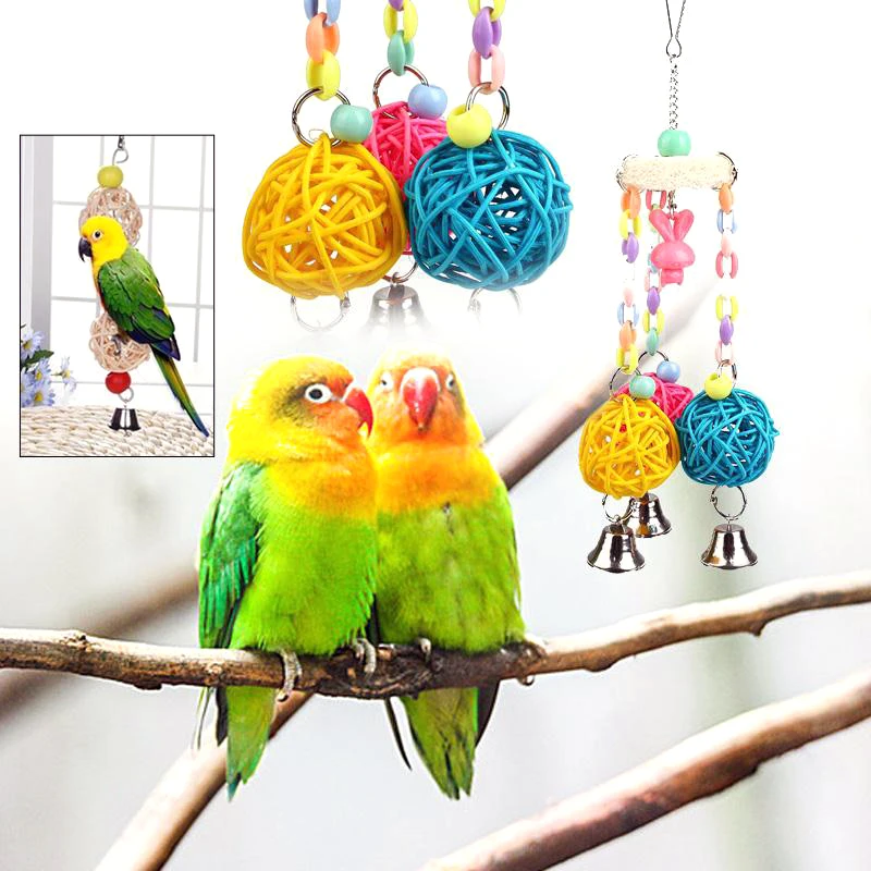 Жевательная птица игрушки птичка попугай качели игрушка Луффа интерактивный для