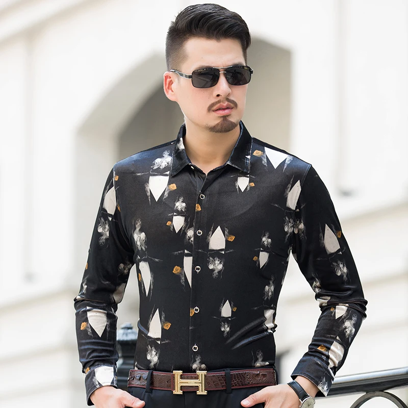 Мужская бархатная рубашка с длинным рукавом рукавом| |
