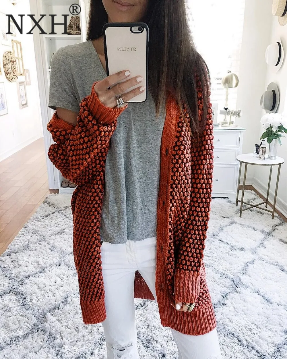NXH 2018 women winter clothes knit sweater christmas long female cardigans |