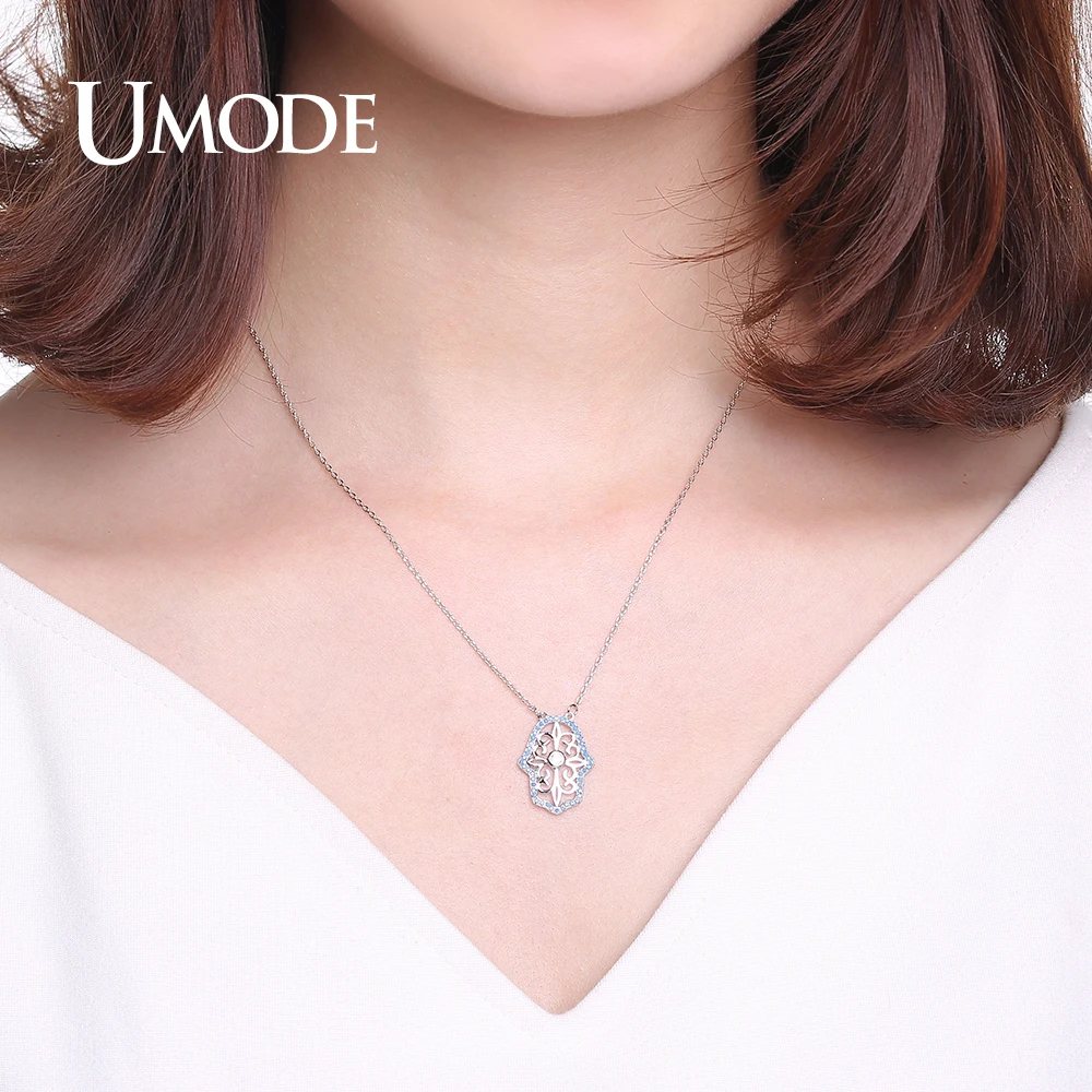 UMODE New Unique Arab Hand of Fatima Charm Pendant Necklaces for Women White Gold Color Hamasa Fashion Accessories AUN0241B | Украшения и