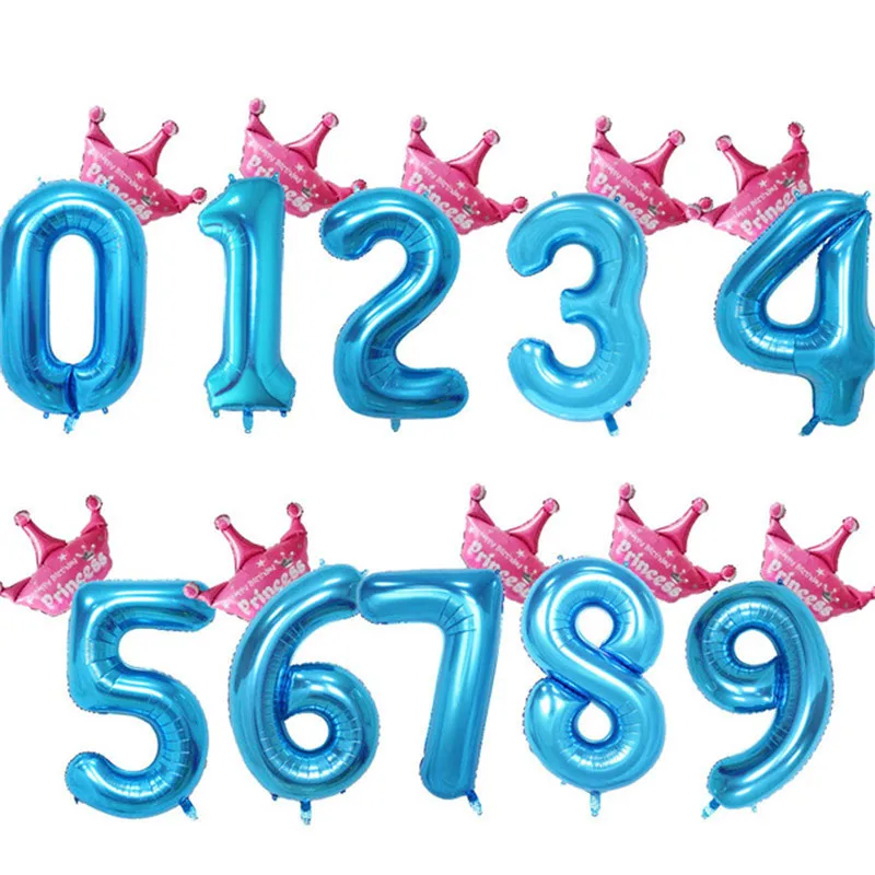 Pink Blue 0-9 40 дюймов, для детей 0, 1 2 3 4 5 6 7 8 9 шара с цифрой принцессы Милые шляпки короны для Детей шар первый день рождения для мальчиков и девочек вечерние детские праздничные шары Декор - Цвет: Pink Blue 0-9
