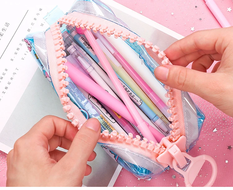Прозрачный чехол для карандашей с единорогом, вместительная школьная сумка для карандашей на молнии, сумка для хранения, коробка для ручек, школьные принадлежности, канцелярские принадлежности, подарок