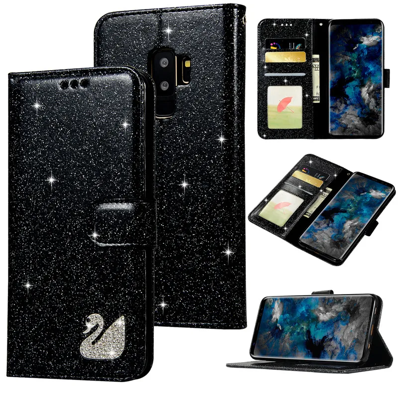 Блестящий чехол для Samsung Galaxy Note 8 9 S9 S8 Plus S7 A3 A5 A7 2017 A8 2018 кожаный книжка с подставкой