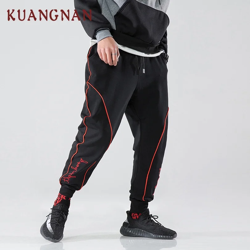 Мужские брюки в полоску KUANGNAN Японская уличная одежда для бега XXL стиле хип хоп