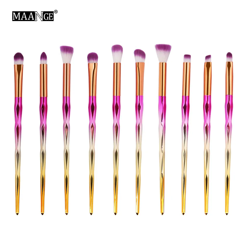 10pcs gold pink MAANGE, розовое золото, набор кистей для макияжа, Профессиональные алмазные тени для век, пудра, основа для растушевки губ, косметическая Кисть для макияжа, набор инструментов - Handle Color: 10pcs gold pink