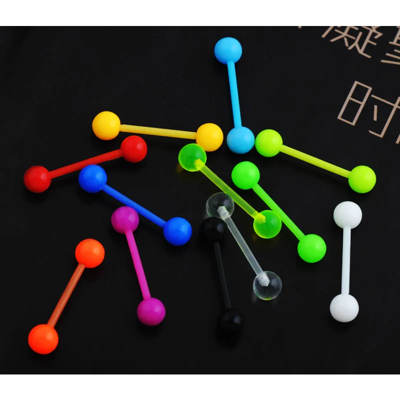 Tongue Ball 2 шт./партия, опт, 10 цветов, пепельный, мягкий акриловый, для бровей, пупка, живота, губ, языка, кольца, пирсинг тела, украшения - Окраска металла: Tongue Ball
