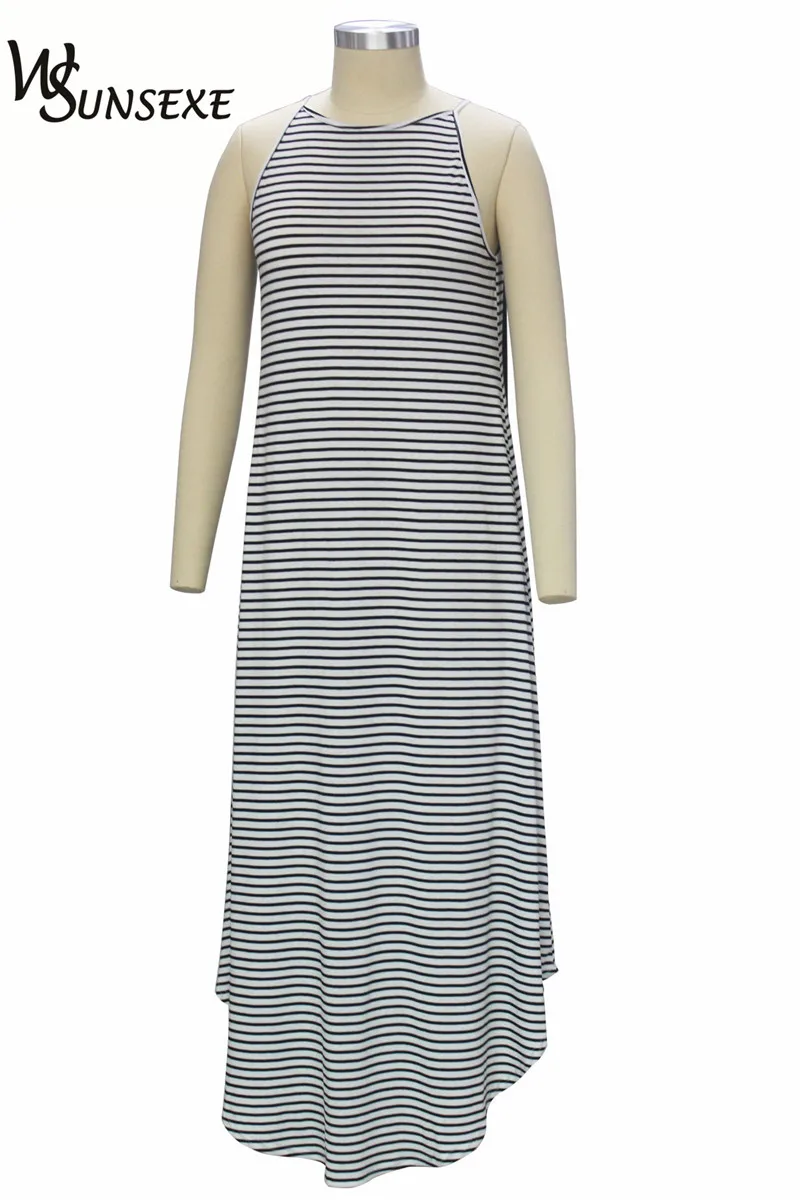 2017 женские летние макси платье Бохо длинное Повседневное без рукавов в полоску