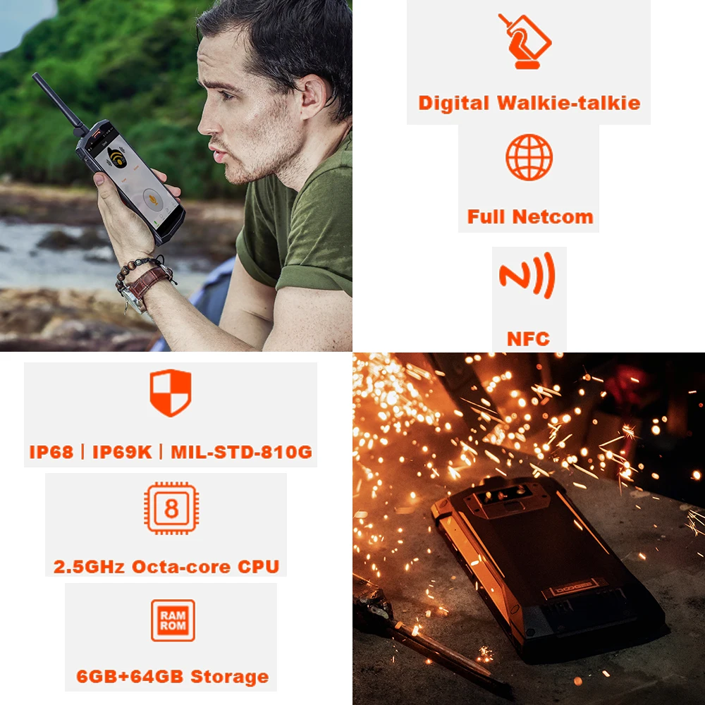 Смартфон DOOGEE S80 6+64 ГБ 10080 мАч с функциями рации чёрный оранжевым | Мобильные