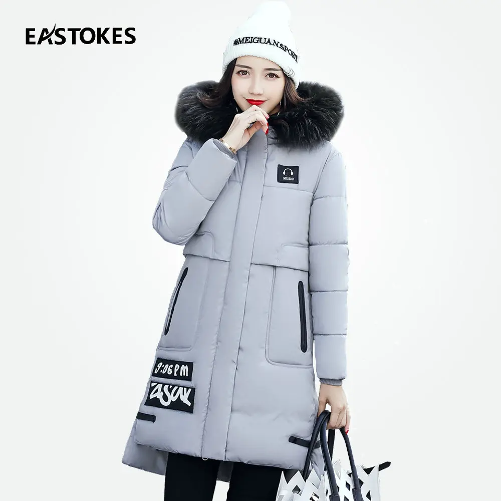 Для женщин зимнее пальто Slim Fit дамы куртка с капюшоном меховой воротник хлопковая
