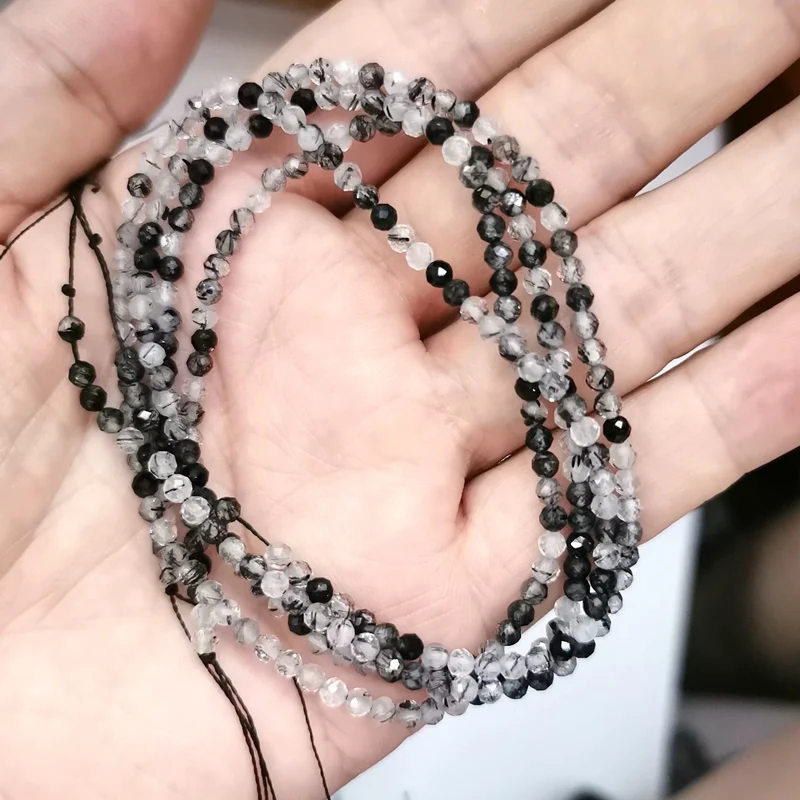 Black hair crystal Граненые 2/3/4 мм Натуральный Камень Бисер Розовый кристалл кварца Драгоценный Камень Бисер для изготовления ювелирных изделий бисером браслетов или бус своими руками - Цвет: Black hair crystal