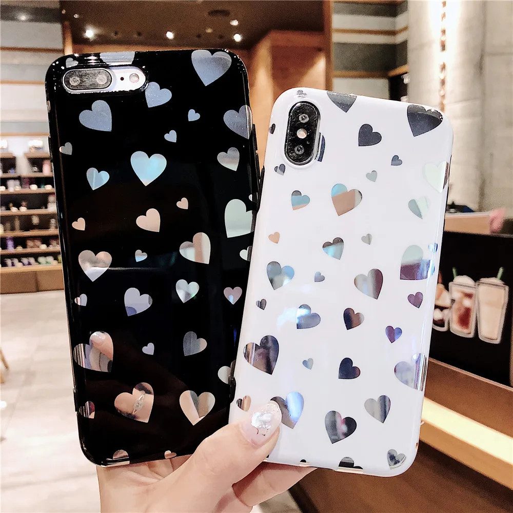 Роскошные сердце любовь Зеркало чехол для iPhone X Дело Девушка Силиконовый Чехлы 10
