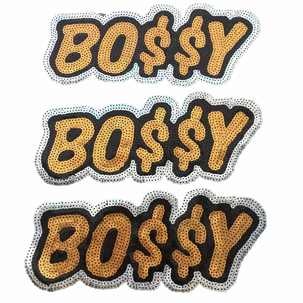 Золото Босси пайетки патчи утюг на наклейки аппликация Бисер патч для одежды DIY