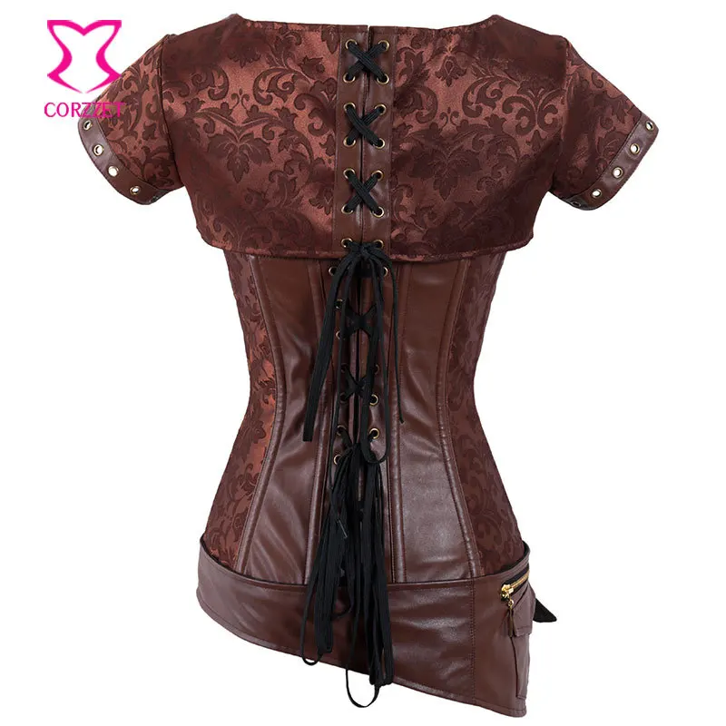 Коричневый винтажный корсет со стальными косточками в стиле стимпанк для женщин