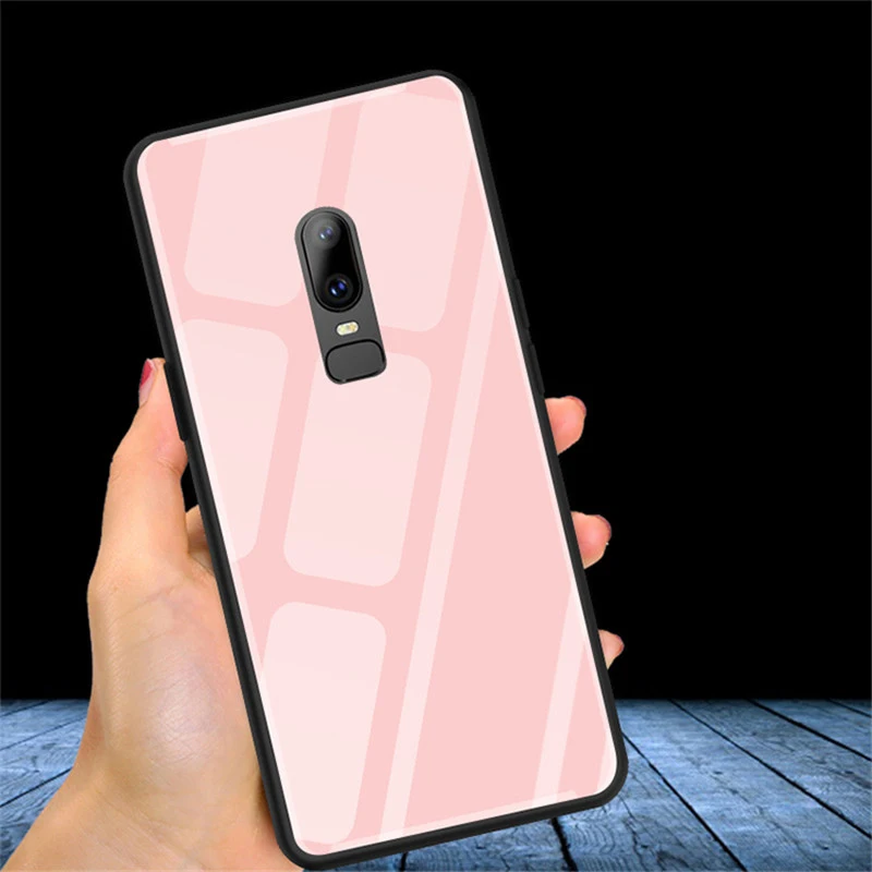 Чехол для Oneplus 6 закаленное стекло жесткая задняя крышка мраморный мультяшный Кот