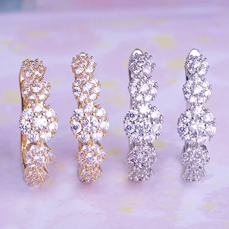 Женские серьги гвоздики с фианитом роскошные медные кристаллами и цветком