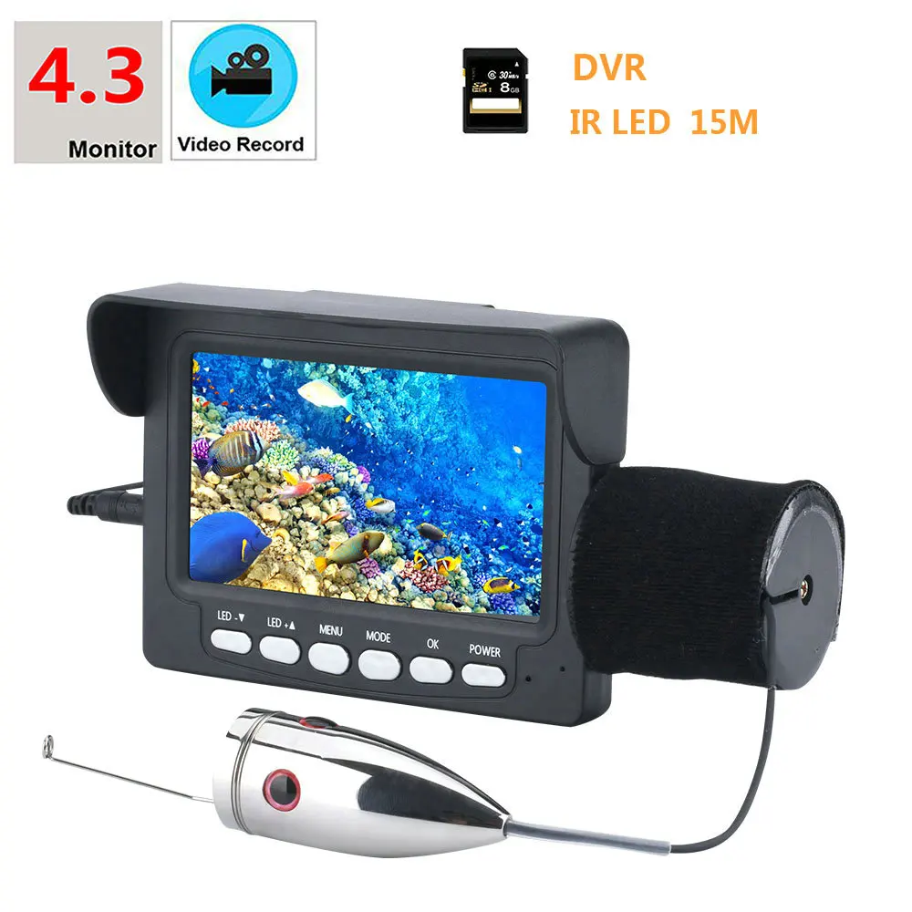 

DVR Recording Underwater Fishing Camera 15M 1000TVL 4.3" Video Fish Finder with 6Pcs 6W Infrared IR LED Ice Fishing