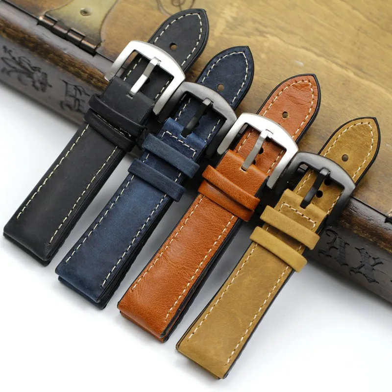 

Black Blue Brown 20mm 22mm 24mm Genuine Leather+Silicone Rubber Watch Band Straps For Men Women Watchbands Waterproof Bracelet