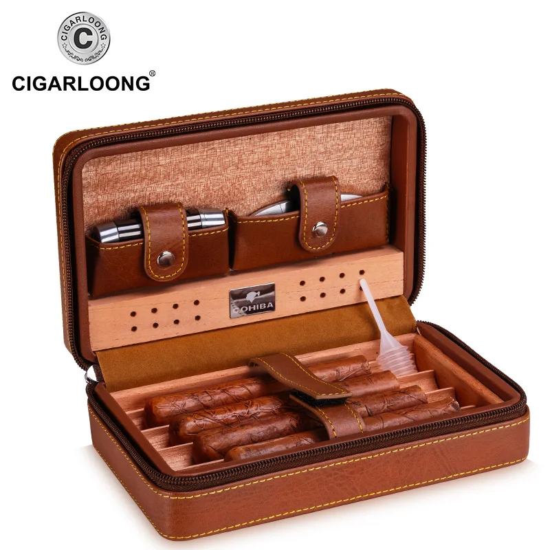 COHIBA черный/коричневый кожаный чехол для сигар с отделкой из кедра хьюмидор