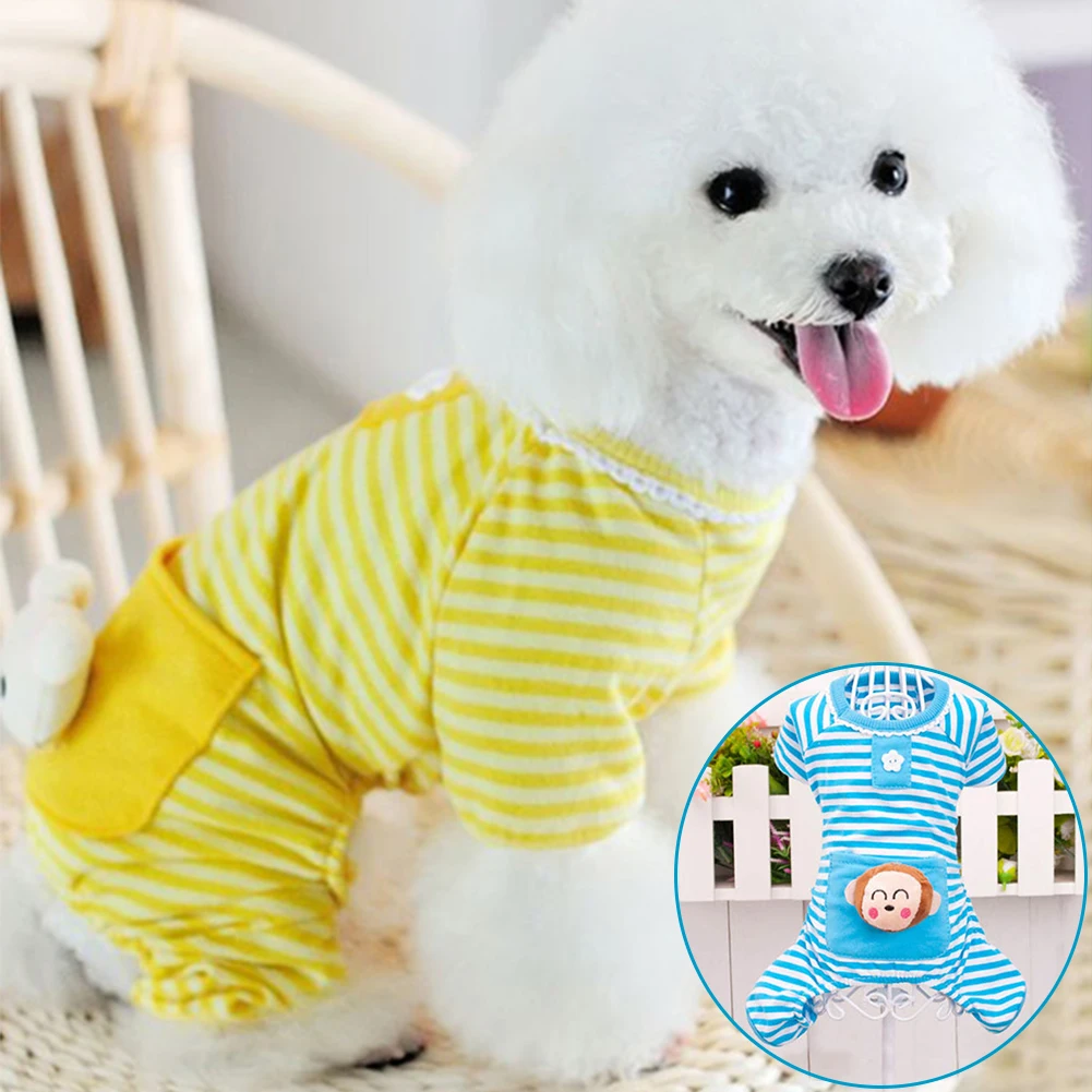 2 Colors Cute Stripes Dog Jumpsuit Pajamas Coats Clothes Pet Apparel | Дом и сад