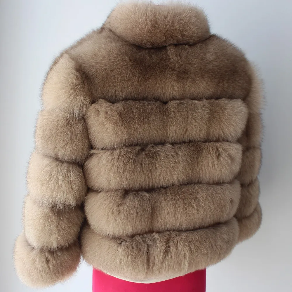 Linhaoshengyue  Real Fox Fur   Coat  with Stand Collar Women Fox Fur Coat