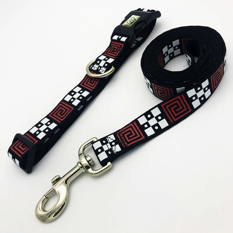 Black Set Китайский стиль узор собачий поводок набор нейлоновый поводок и ошейник золотой немецкая овчарка питбуль бульдог Correa Perro HY119 S/L - Цвет: Black Set