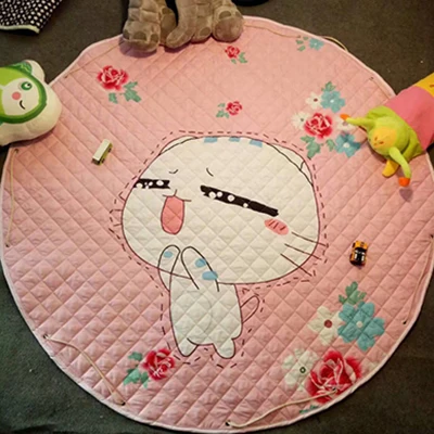 Детские игровые коврики, сумка для хранения игрушек, круглые Ковровые Коврики, большой тканевый коврик, переносные Мультяшные игрушки, мешочек для мелочей, одеяло - Цвет: cat