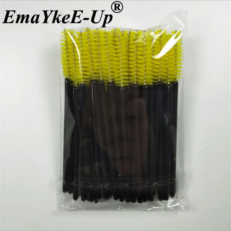 Black Yellow-50pcs 50 шт./партия одноразовые нейлоновые палочки для туши для ресниц, синие, золотые, черные, розовые, красные кисти с ручкой, ресницы, кисти для макияжа, инструменты для наращивания ресниц - Цвет: Black Yellow-50pcs