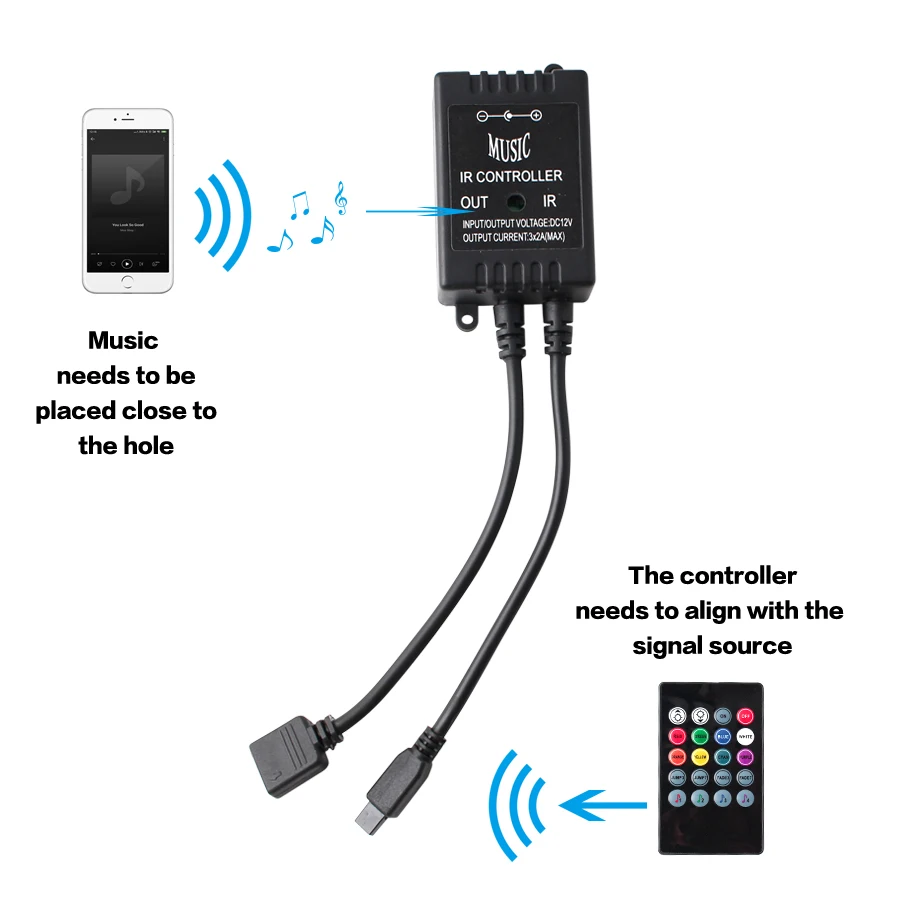 12 В постоянного тока RGB Светодиодные полосы света музыка водонепроницаемый