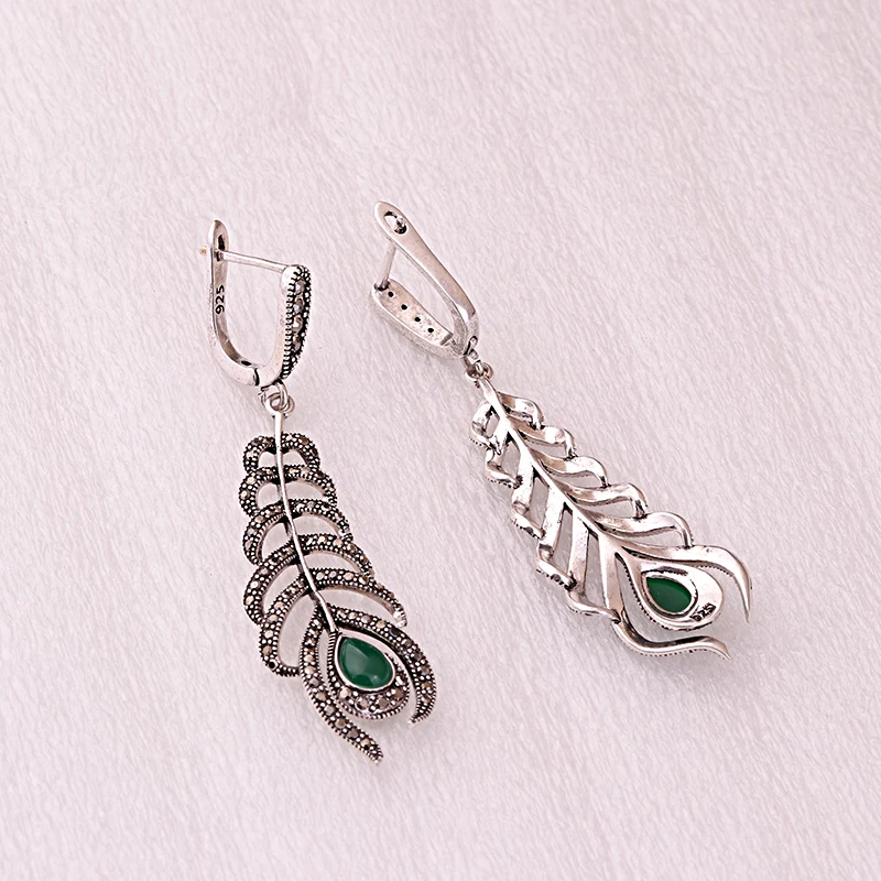 Женский винтажный набор украшений Sellsets из сережек и кольца с зелеными перьями