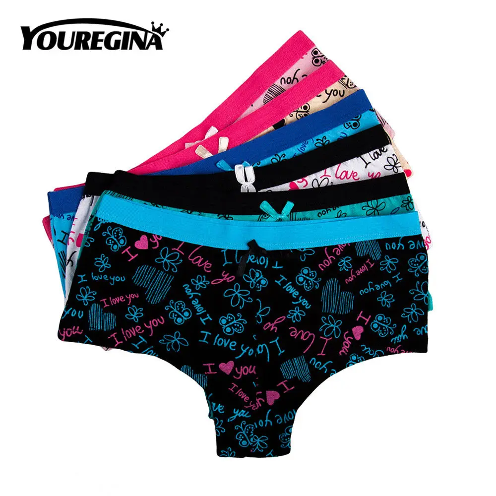 Y9009-6pcs-random YOUREGINA/женское однотонное нижнее белье из хлопка, трусы-боксеры для девочек, женские трусики, сексуальные цветочные шортики, нижнее бельё, 6 шт./партия - Цвет: Y9009-6pcs-random