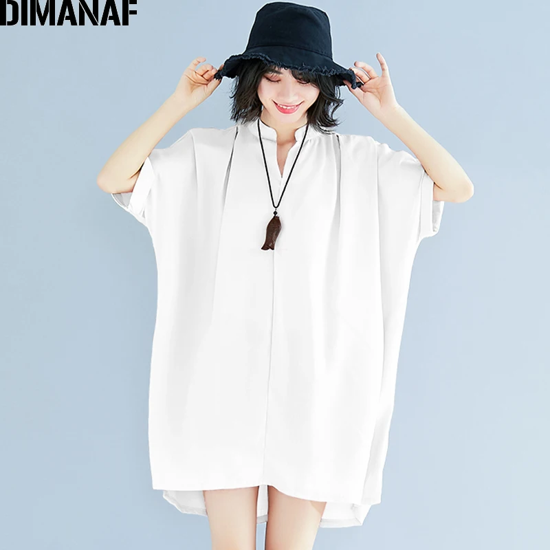 Женская шифоновая блузка DIMANAF длинная офисная большого размера плюс с v образным