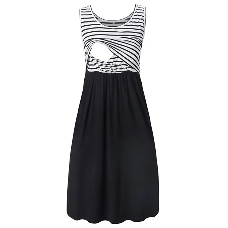 Платье для беременных Модная Полосатая туника Одежда грудного вскармливания