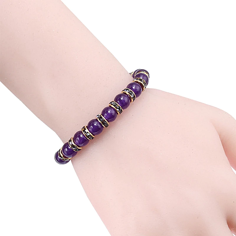 Модные аметисты из натурального камня 8 мм браслет бисера блестящие стразы