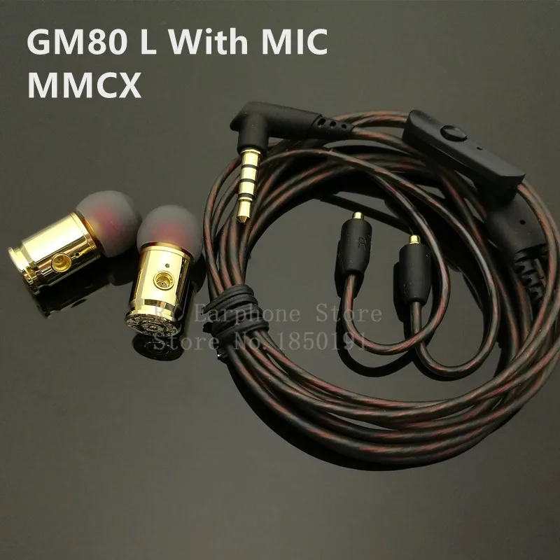 GM80 L with mic MMCX GM80 оригинальные наушники-вкладыши 8 мм Металлические Наушники Качество звука HIFI музыка; действительно бык наушники(IE800 стиль кабель) MMCX jack - Цвет: GM80 L with mic MMCX