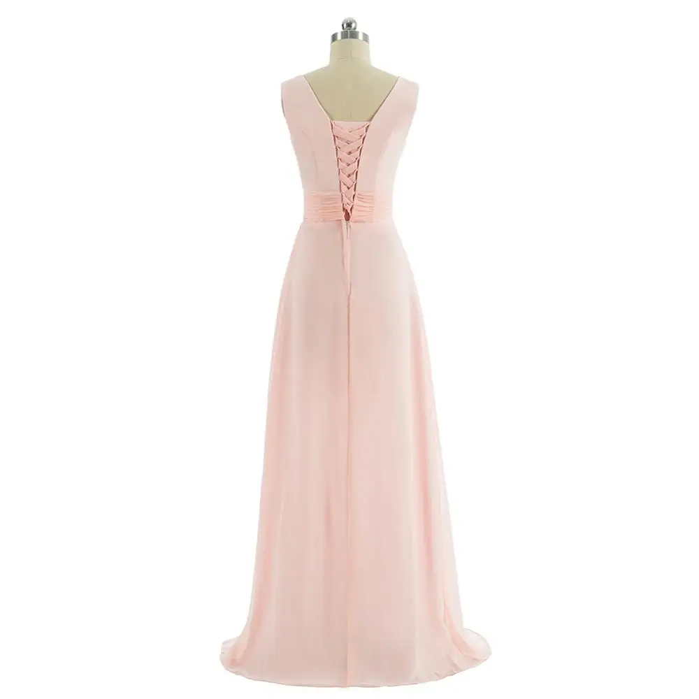 Длинные шифоновые розовые платья подружки невесты Vestido De Festa De Casamento Вечернее платье на вечеринки для девушек