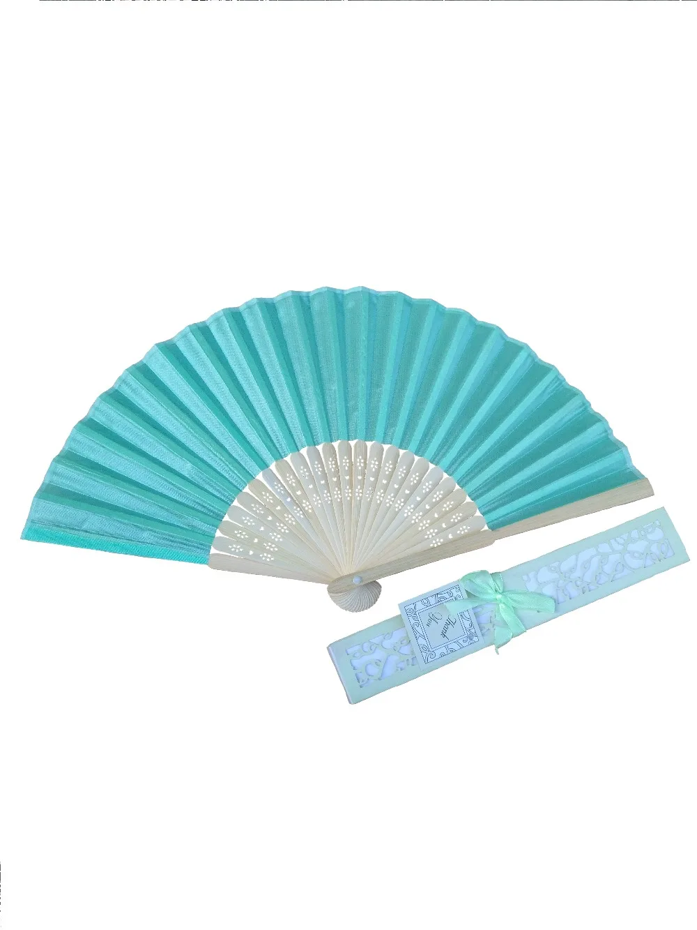 

Wedding Favors Luxurious Silk Folding hand Fan in Elegant Laser-Cut Gift Box (Mint Green) + Party Gifts 50pcs