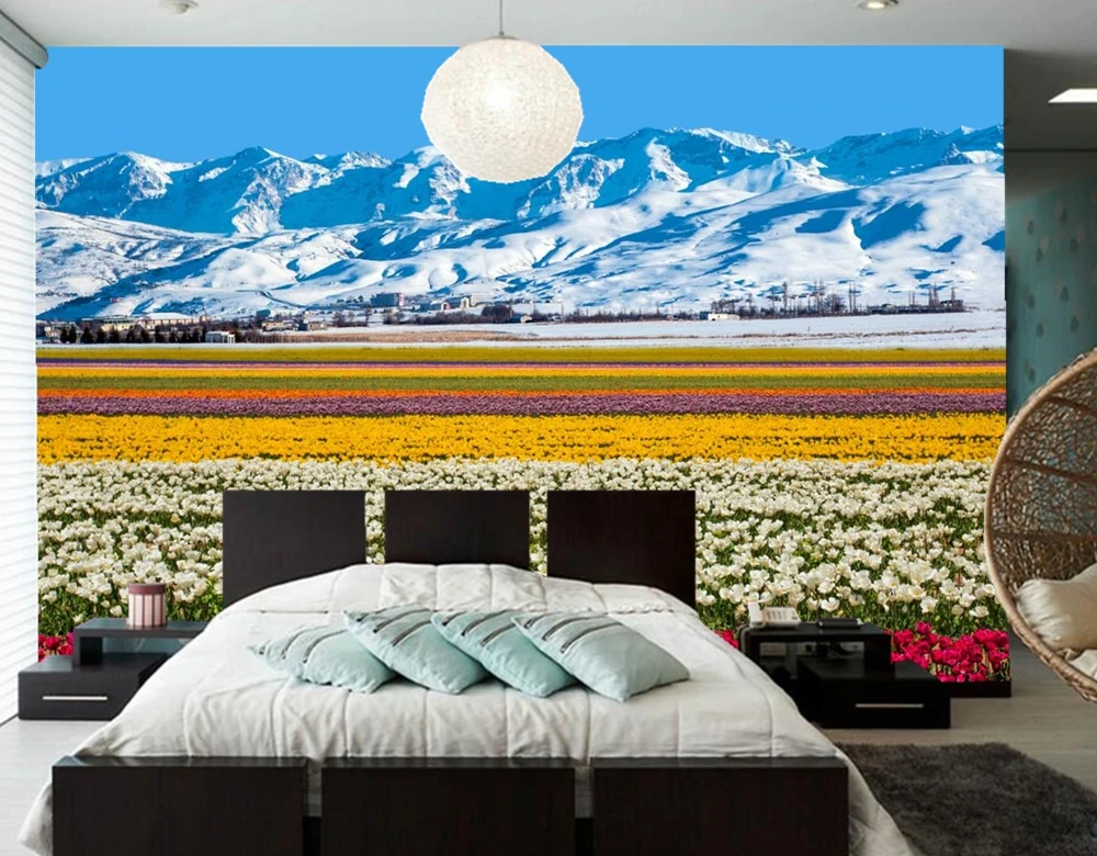 Обои для фотосъемки с изображением горы поля тюльпанов природы гостиной