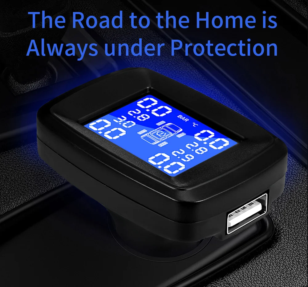 Автомобиль Smart TPMS система контроля давления в шинах 4 внешних/внутренних датчика прикуривателя USB в реальном времени Шины сигнализации PSI Бар