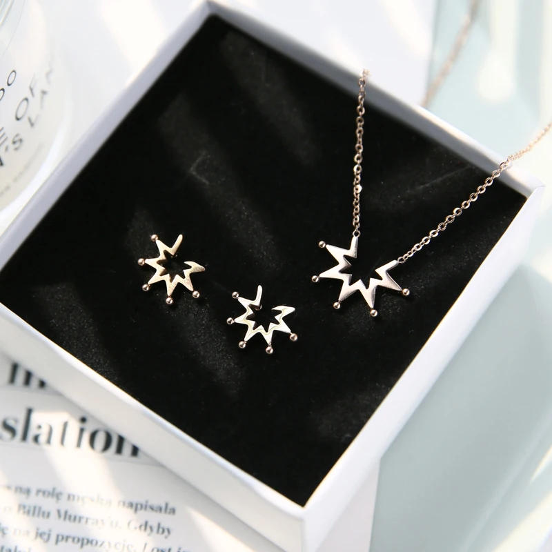 

YUN RUO 2018 New Arrival Rose Gold Color Crown Pendant Necklace Set Fashion Titanium Steel Woman Jewelry Prevent Fade & Allergic