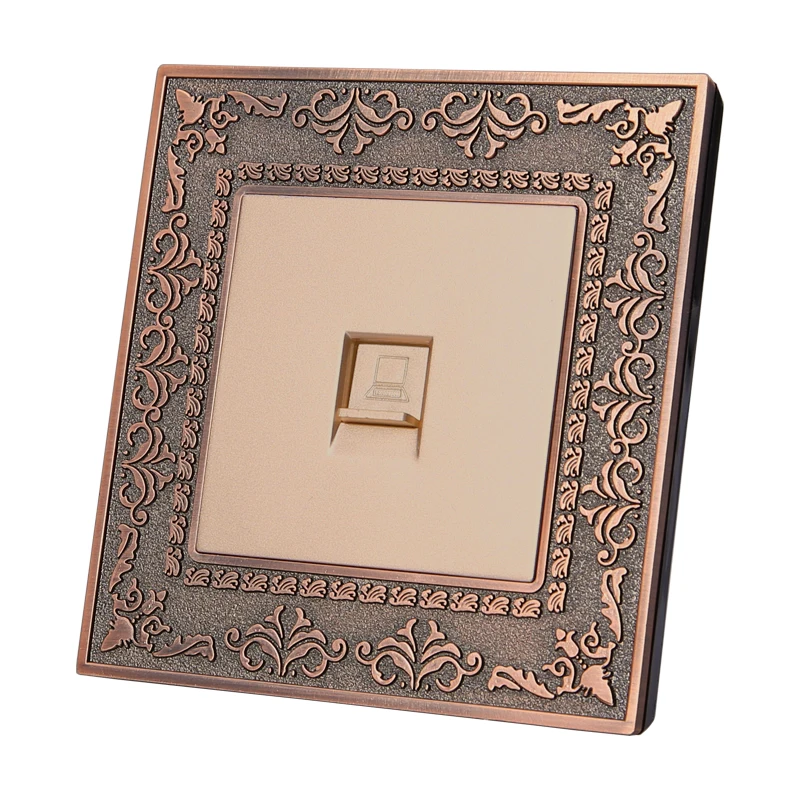 Coswall 4D тиснение Роскошные Настенные RJ45 Интернет данных компьютерная розетка Ретро панель из цинкового