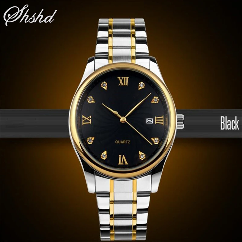 Марка класса люкс алмаз наручные часы Бизнес Мужские кварцевые модные золотые из