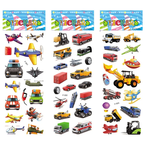 

12 Different Sheets Crtoon Traffic Car Aircraft DIY Stickers Toys PVC Scrapbook for Children Diary Notebook Decoration Gifts