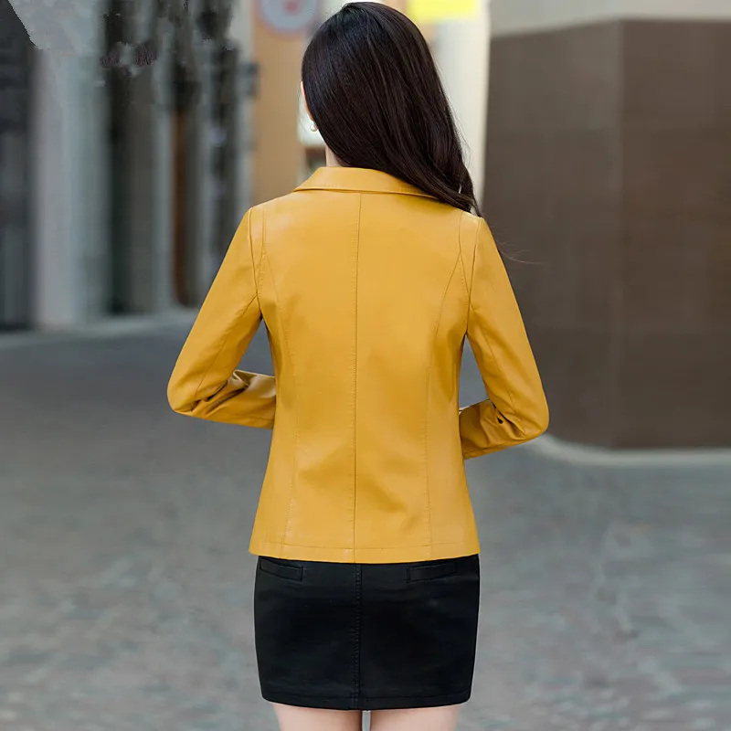 Женский блейзер из мягкой искусственной кожи черный повседневный пиджак для