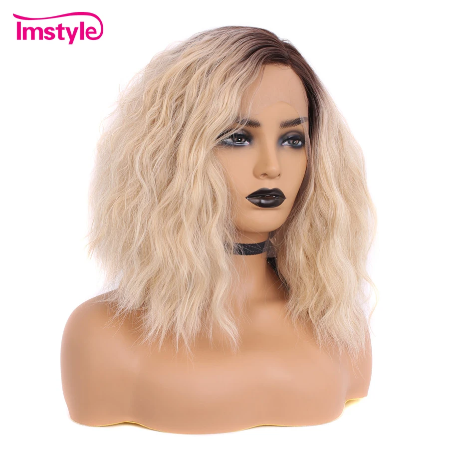 Imstyle короткий Боб Омбре блонд парики кудрявые на кружеве термостойкие волокно